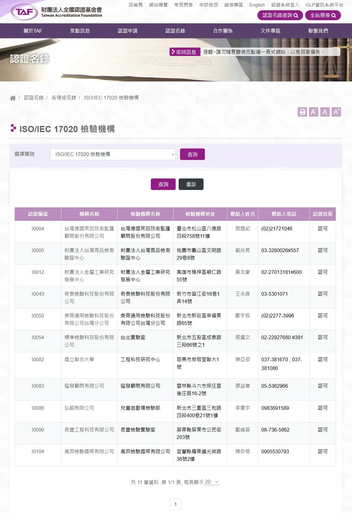 TAF 認證遊戲場檢驗機構