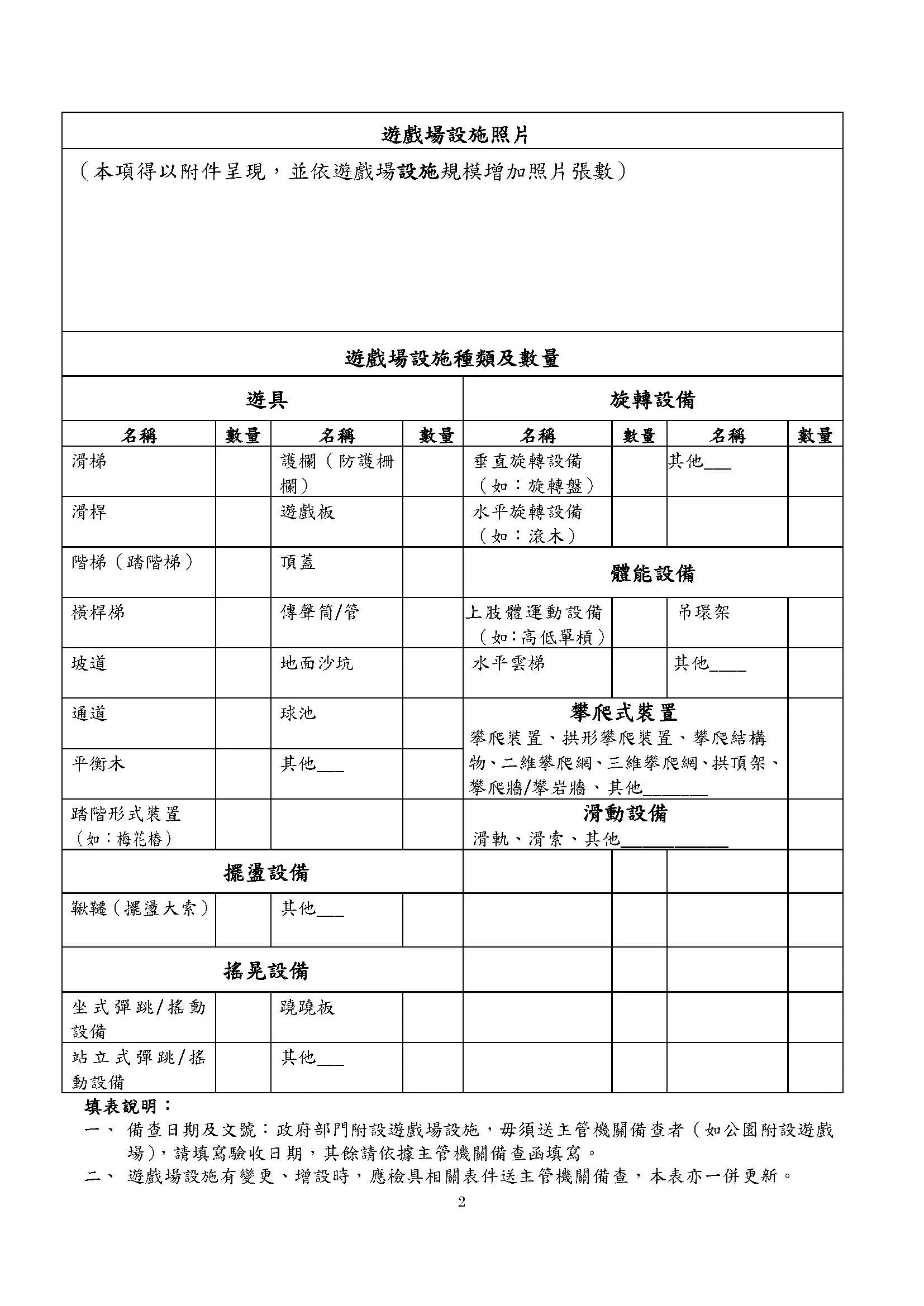 附表一 兒童遊戲場設施基本資料表2